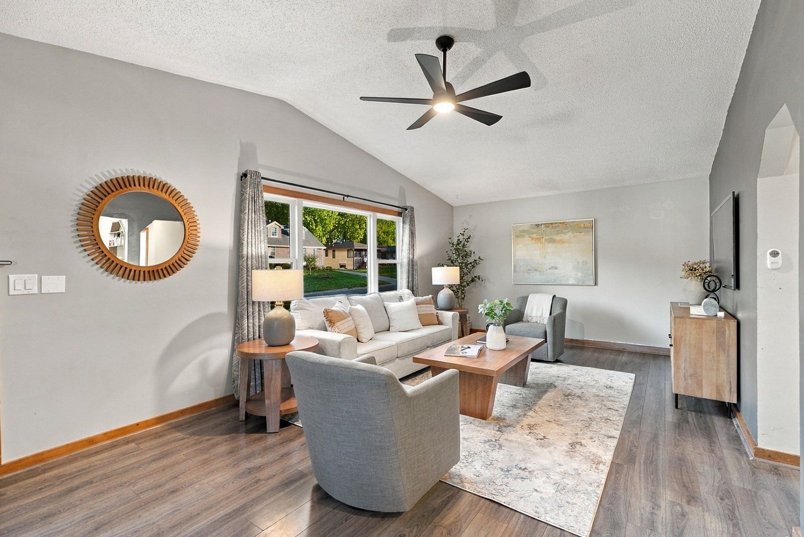 Living room with vaulted ceiling