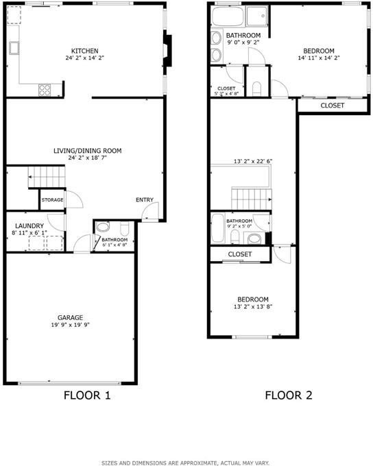Floor plan, levels one and two