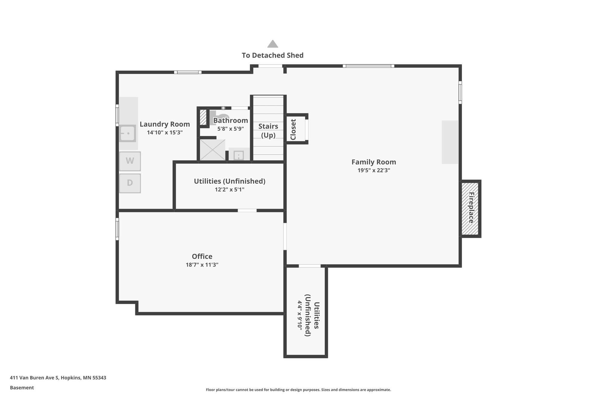 Walkout lower level floor plan, 411 Van Buren Avenue S