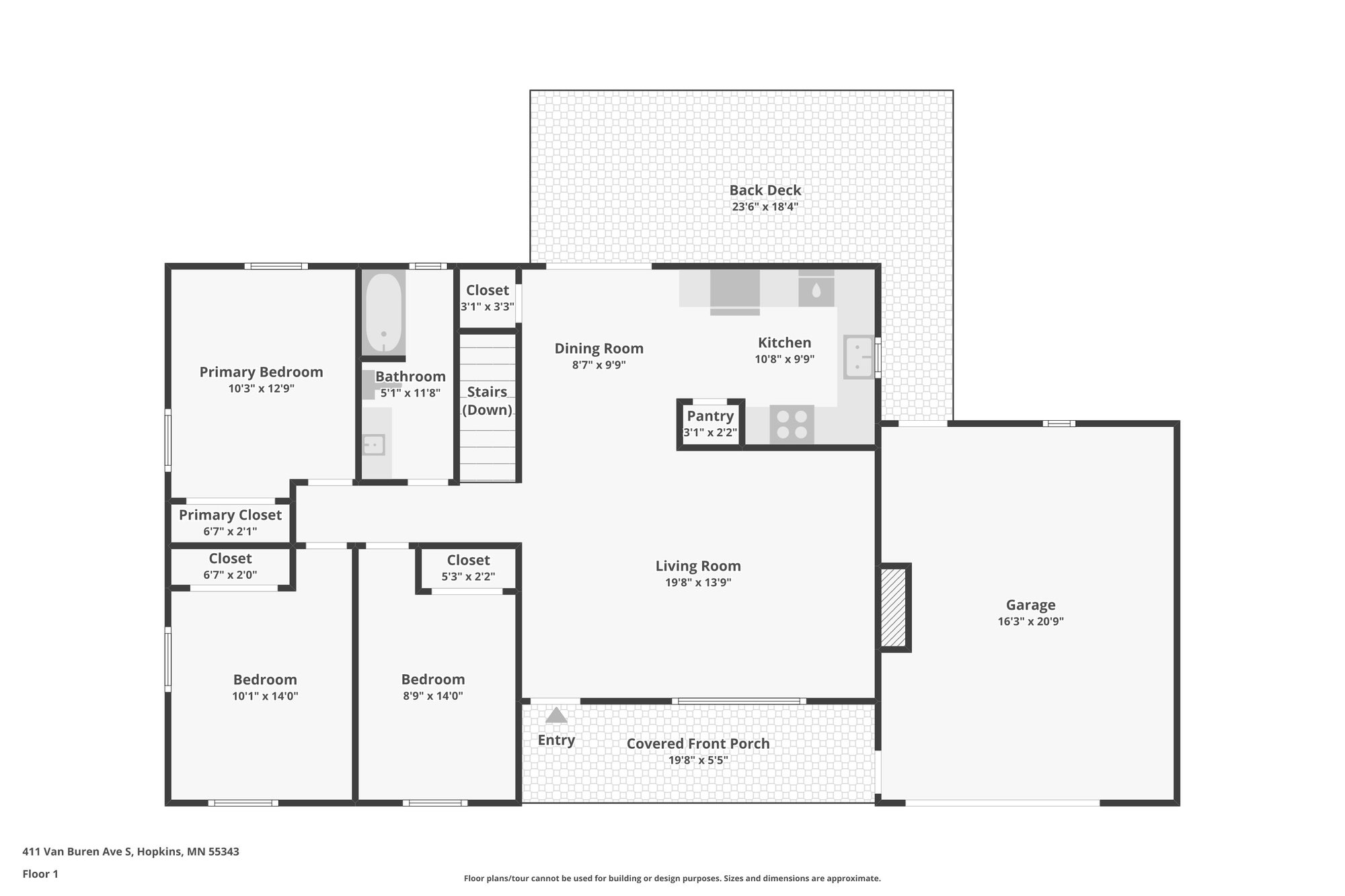 Main floor plan, 411 Van Buren Avenue S